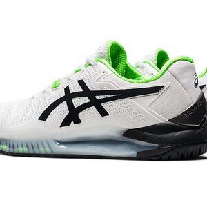 Asics Gel Resolution 8 Tennis Shoes 1041A113 White Black Green Men's Size 10.5 .